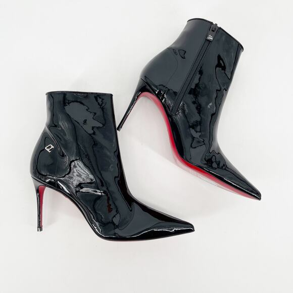Christian Louboutin Black Patent Leather Sporty Kate Booty 85 Ankle Boots EU 38 - Picture 3 of 13